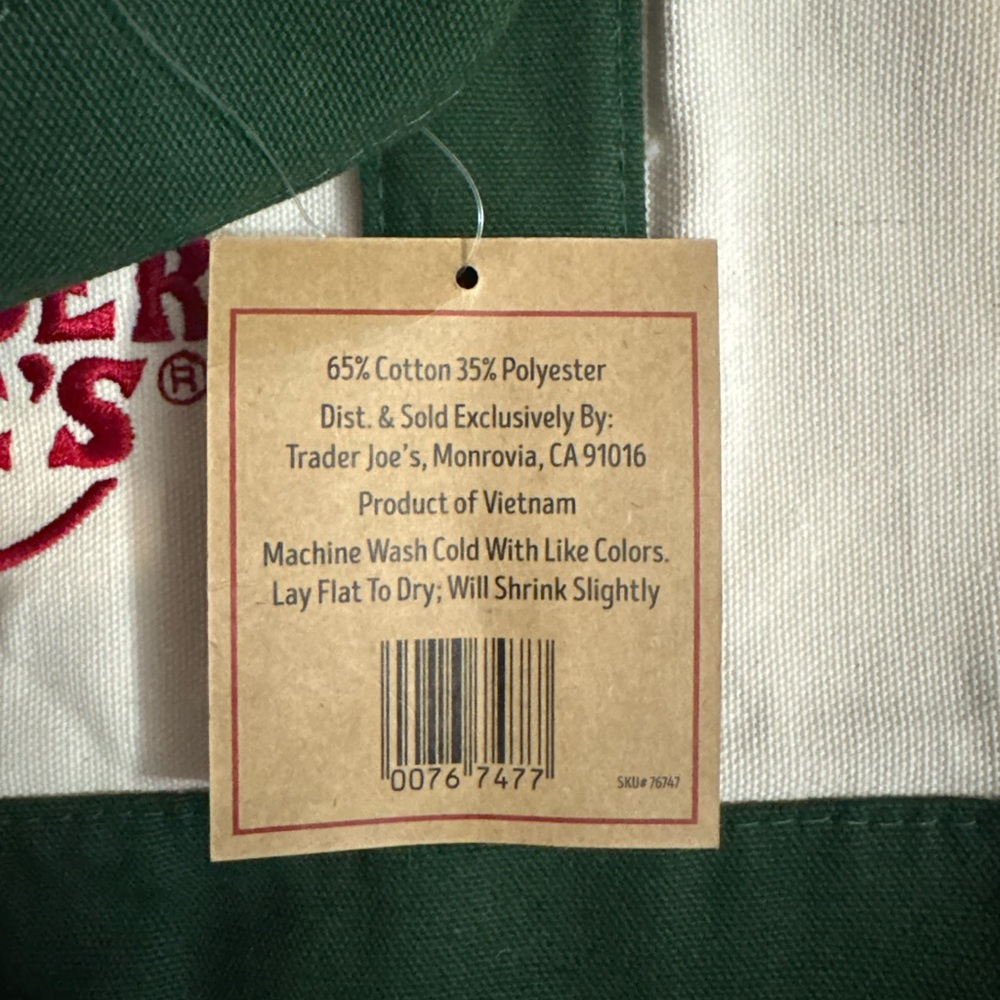 Trader Joe's large Green and White Tote Bag - Picture 2 of 2